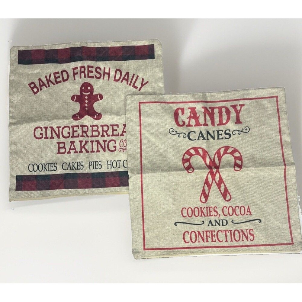 Christmas pillow covers Gingerbread Baking/candy cane set of two,Christmas decor